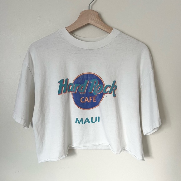 Vintage 90s Hard Rock Cafe Maui Cropped Tee - Picture 2 of 4